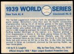 1970 Fleer World Series #36   1939 Yankees vs. Reds Back Thumbnail