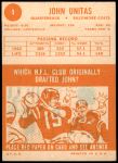 1963 Topps #1  Johnny Unitas  Back Thumbnail