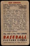 1951 Bowman #262  Gus Zernial  Back Thumbnail