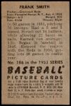 1952 Bowman #186  Frank Smith  Back Thumbnail