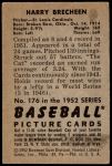 1952 Bowman #176  Harry Brecheen  Back Thumbnail