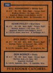 1978 Topps #702   -  Bill Nahorodny / Kevin Pasley / Rick Sweet / Don Werner Rookie Catchers   Back Thumbnail