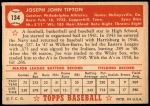 1952 Topps #134 CRM Joe Tipton  Back Thumbnail