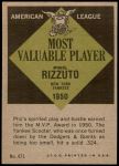 1961 Topps #471   -  Phil Rizzuto Most Valuable Player Back Thumbnail