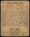 1941 Play Ball #13  Jimmie Foxx  Back Thumbnail
