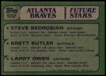 1982 Topps #502   -  Larry Owen / Brett Butler / Steve Bedrosian Braves Rookies Back Thumbnail