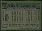 1982 Topps #758  Claudell Washington  Back Thumbnail