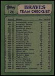 1982 Topps #126   -  Claudell Washington / Rick Mahler Braves Leaders Back Thumbnail