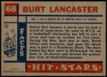 1957 Topps Hit Stars #68  Burt Lancaster   Back Thumbnail