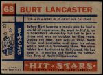 1957 Topps Hit Stars #68  Burt Lancaster   Back Thumbnail