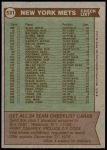 1976 Topps #531   -  Joe Frazier Mets Team Checklist Back Thumbnail
