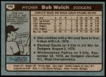 1980 Topps #146  Bob Welch  Back Thumbnail