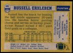 1982 Topps #405  Russell Erxleben  Back Thumbnail