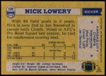 1982 Topps #120  Nick Lowery  Back Thumbnail