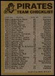 1974 Topps Red Team Checklist   Pirates Team Checklist Back Thumbnail