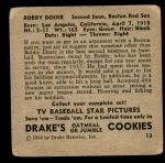 1950 Drake's #13  Bobby Doerr  Back Thumbnail