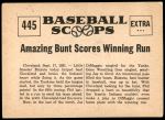 1961 Nu-Card Scoops #445   -   Phil Rizzuto  2 Runs Save 1st Place for NY Yankees Back Thumbnail