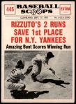 1961 Nu-Card Scoops #445   -   Phil Rizzuto  2 Runs Save 1st Place for NY Yankees Front Thumbnail