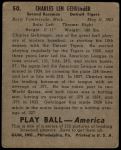 1939 Play Ball #50  Charlie Gehringer  Back Thumbnail