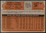 1972 Topps #171  Darrell Evans  Back Thumbnail