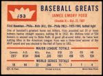 1960 Fleer #53  Jimmie Foxx  Back Thumbnail