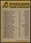 1974 Topps Red Team Checklist   Dodgers Team Checklist Back Thumbnail