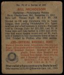 1949 Bowman #76  Bill Nicholson  Back Thumbnail