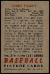 1951 Bowman #316  Duane Pillette  Back Thumbnail