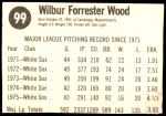 1976 Hostess #99  Wilbur Wood  Back Thumbnail