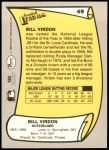 1988 Pacific Legends #49  Bill Virdon  Back Thumbnail