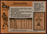 1975 Topps #159  Denis Dupere   Back Thumbnail