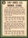 1967 Topps #569   -  Rod Carew / Hank Allen A.L. Rookies Back Thumbnail