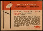 1960 Fleer #13  Paul Larson  Back Thumbnail