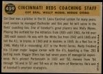 1960 Topps #459   -  Reggie Otero / Cot Deal / Wally Moses Reds Coaches Back Thumbnail