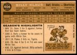 1960 Topps #406  Billy Klaus  Back Thumbnail
