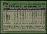 1982 Topps #758  Claudell Washington  Back Thumbnail