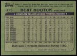 1982 Topps #315  Burt Hooton  Back Thumbnail