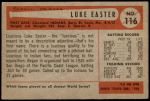 1954 Bowman #116  Luke Easter  Back Thumbnail