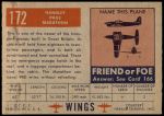 1952 Topps Wings #172   Handley Page Marathon Back Thumbnail