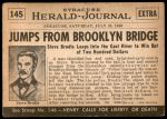 1954 Topps Scoop #145 xCOA  Brodie Jumps Off Brooklyn Bridge Back Thumbnail