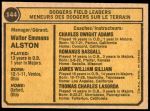 1974 O-Pee-Chee #144   -  Walt Alston / Red Adams / Monty Basgall / Jim Gilliam / Tom Tom Lasorda Dodgers Leaders  Back Thumbnail
