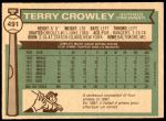 1976 O-Pee-Chee #491  Terry Crowley  Back Thumbnail