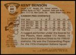 1981 Topps #80 MW Kent Benson  Back Thumbnail