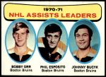 1971 Topps #2   -  Bobby Orr / Phil Esposito / Johnny Bucyk Assists Leaders Front Thumbnail