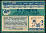 1976 O-Pee-Chee NHL #76  Pit Martin  Back Thumbnail