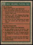 1975 Topps Mini #191   -  Al Rosen / Roy Campanella 1953 MVPs Back Thumbnail