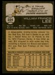 1973 Topps #224  Bill Lee  Back Thumbnail