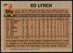1983 Topps #601  Ed Lynch  Back Thumbnail