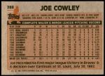 1983 Topps #288  Joe Cowley  Back Thumbnail