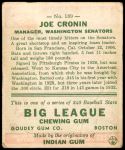 1933 Goudey #189 Joe Cronin Back Thumbnail